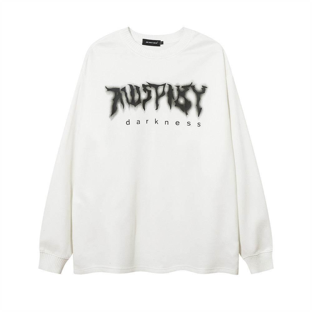 Letter Cross Printed Long-sleeved T-shirt For Men And Women White
