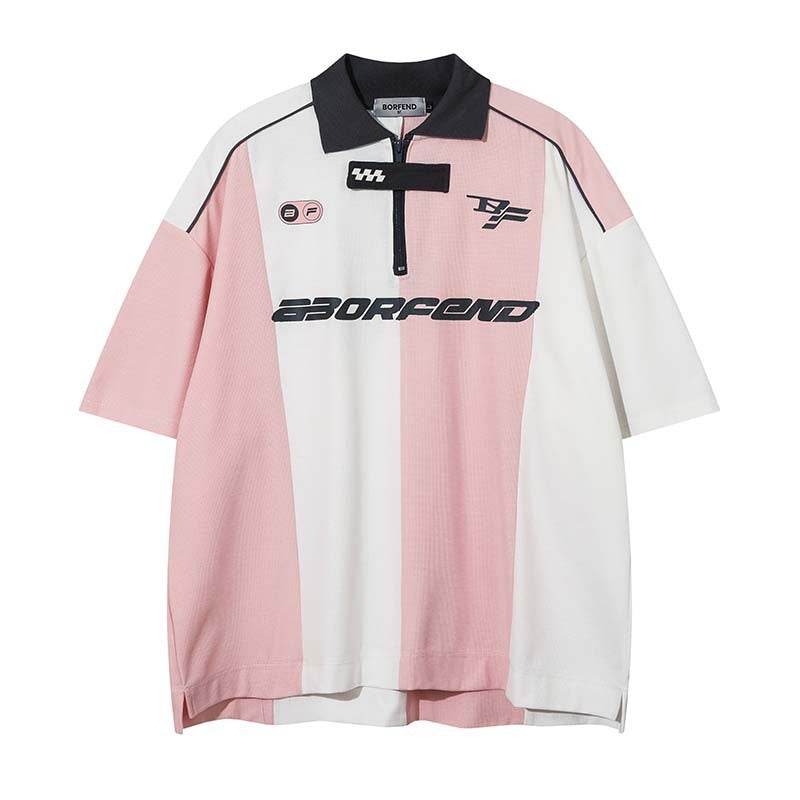 Vintage Fashion Short Sleeve T-shirt For Men And Women Pink white MuddyStock