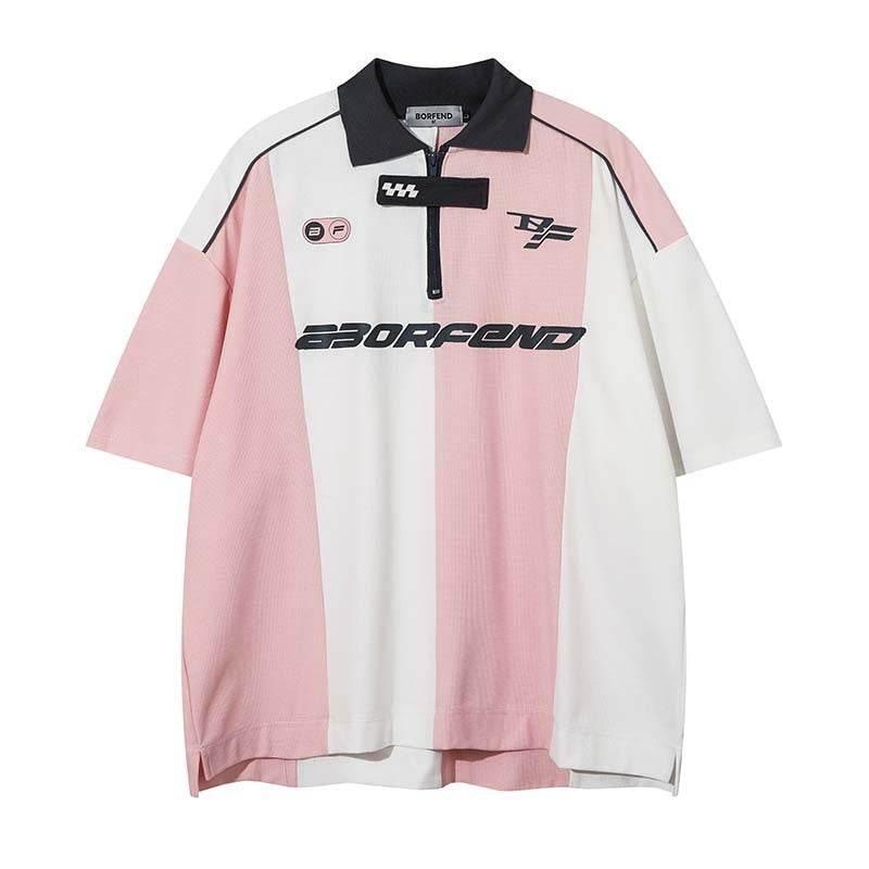 Vintage Fashion Short Sleeve T-shirt For Men And Women Pink white