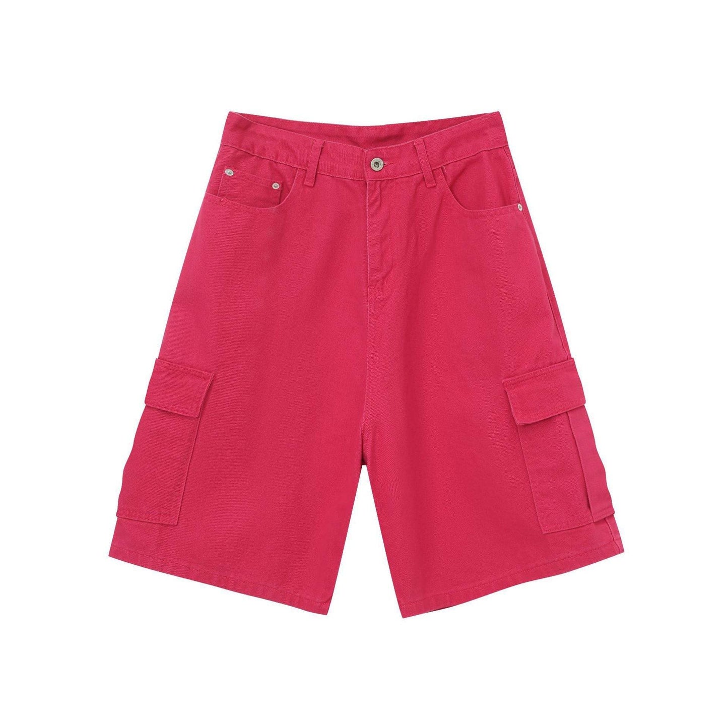 Straight Wide-leg Denim Shorts For Men And Women Rose Red MuddyStock