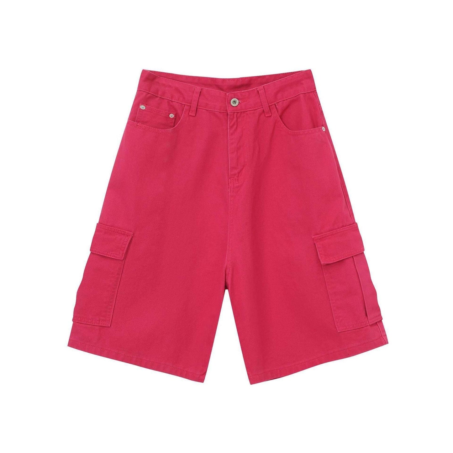 Straight Wide-leg Denim Shorts For Men And Women Rose Red