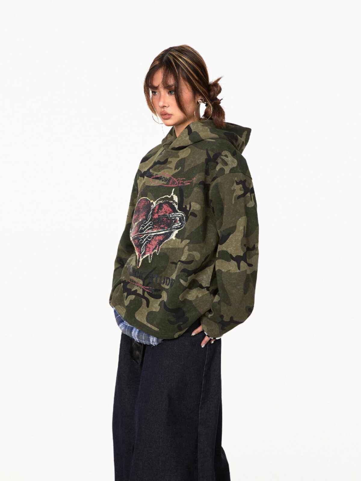 Retro Love Camouflage Hoodie For Women