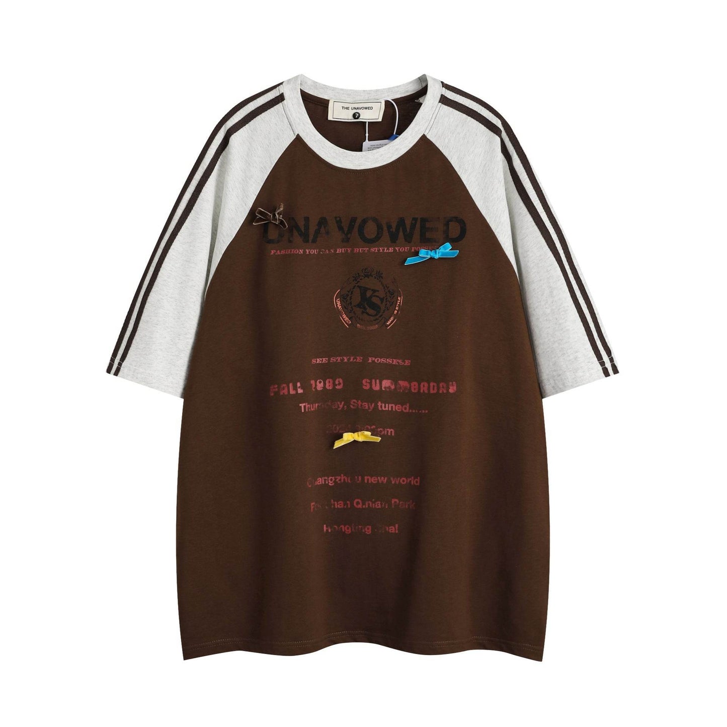 Fashion Loose Letter Short Sleeve T-shirt For Men And Women Brown MuddyStock