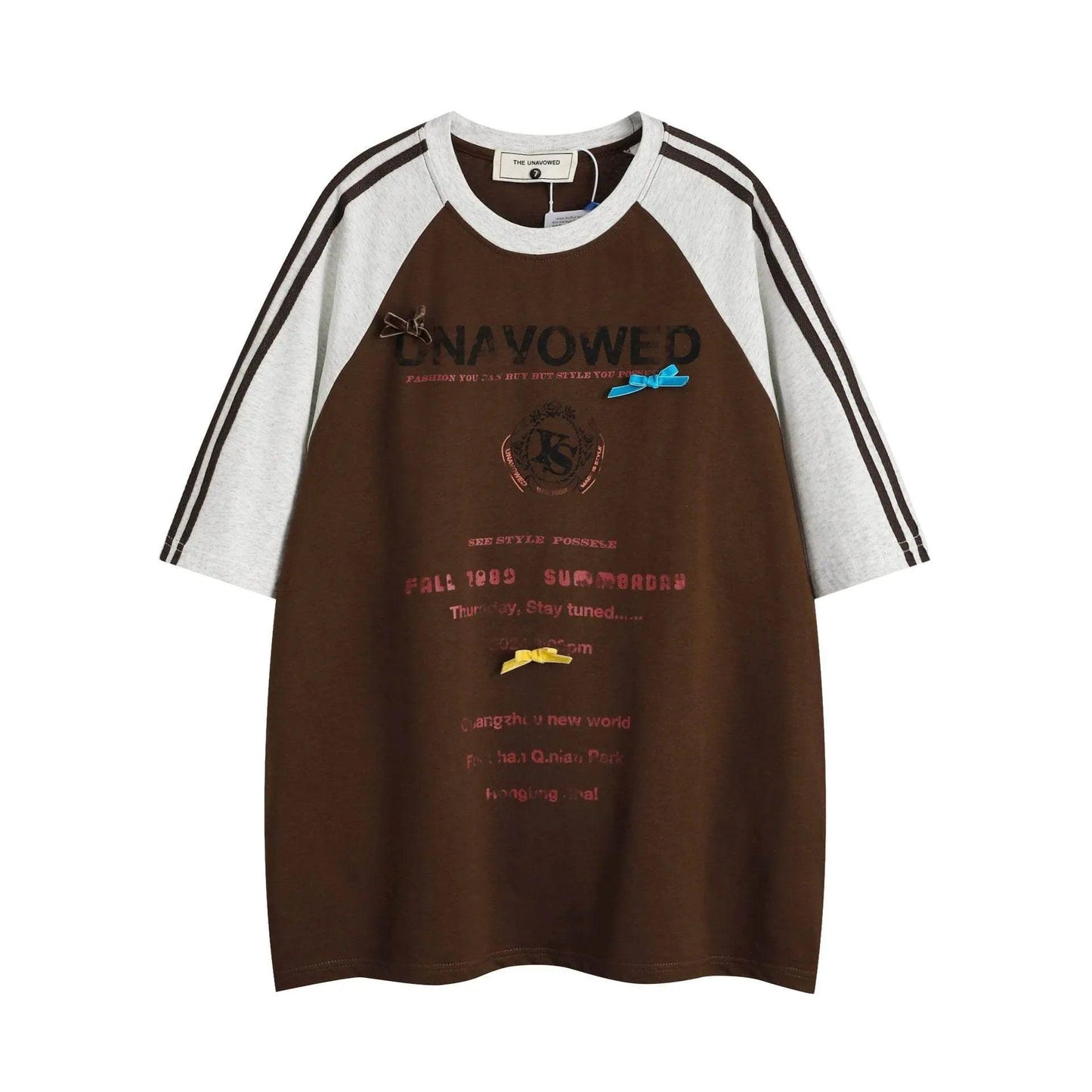 Fashion Loose Letter Short Sleeve T-shirt For Men And Women Brown