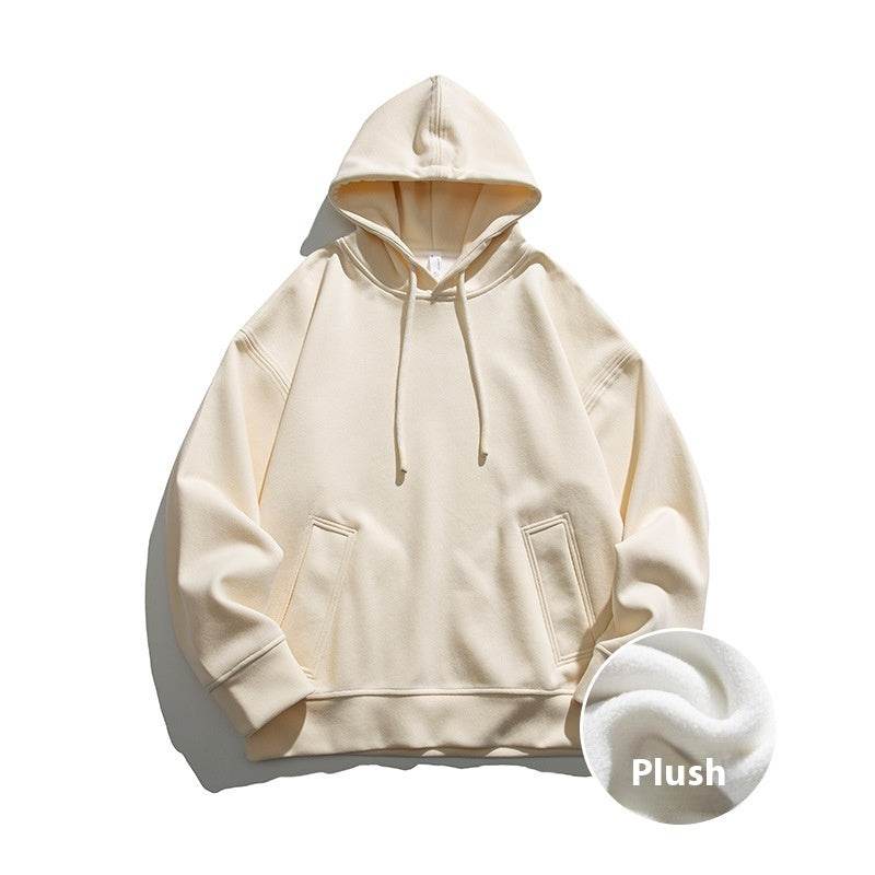 American Retro Loose Fleece Padded Hoodie For Men And Women Milky White Velvet MuddyStock