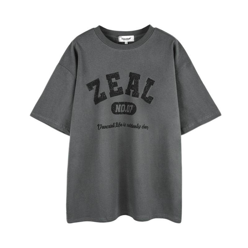 Short-sleeved T-shirt With Old Globe Letters For Men And Women MuddyStock