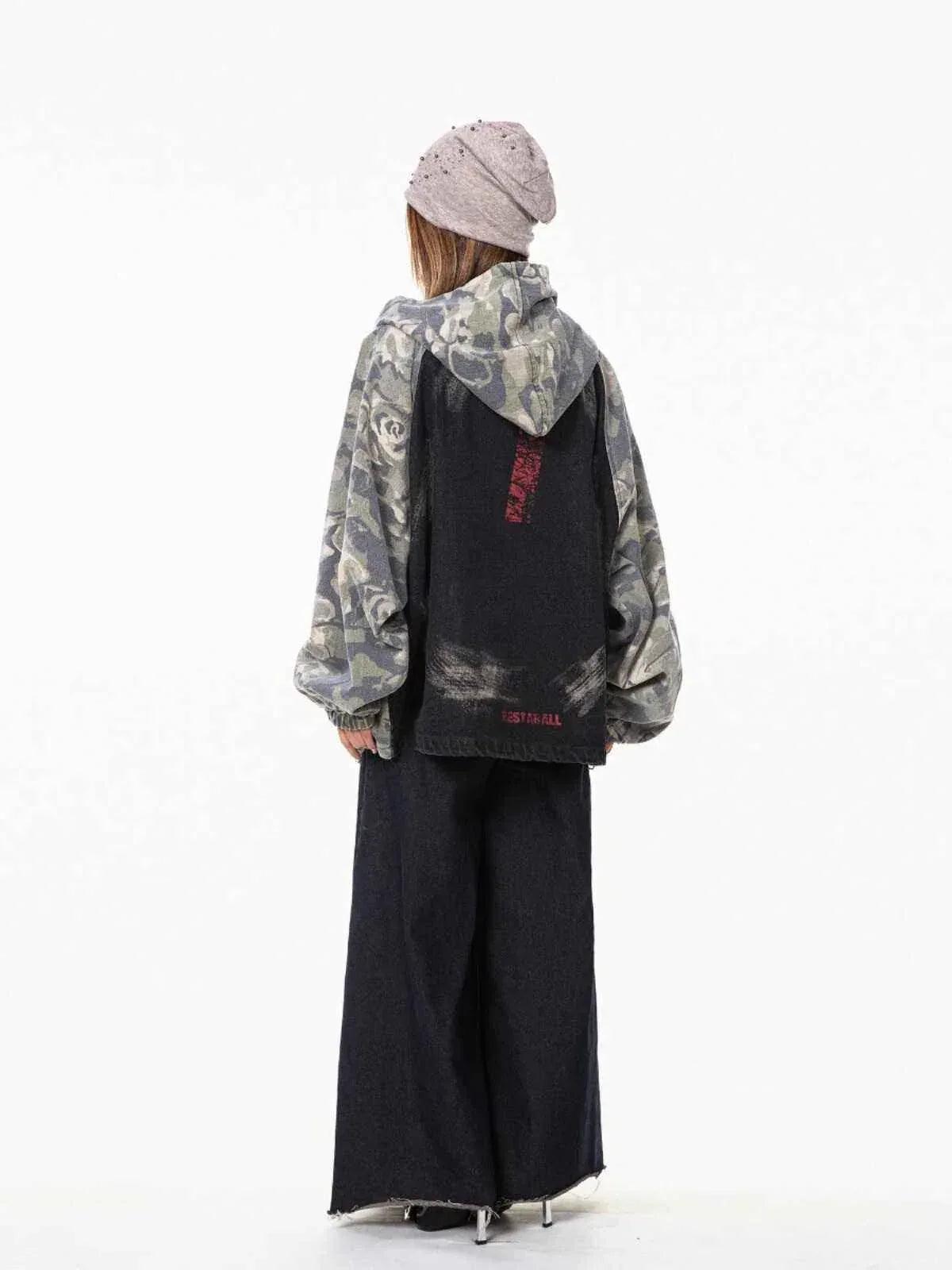 Retro Camouflage Stitching Hooded Jacket For Women
