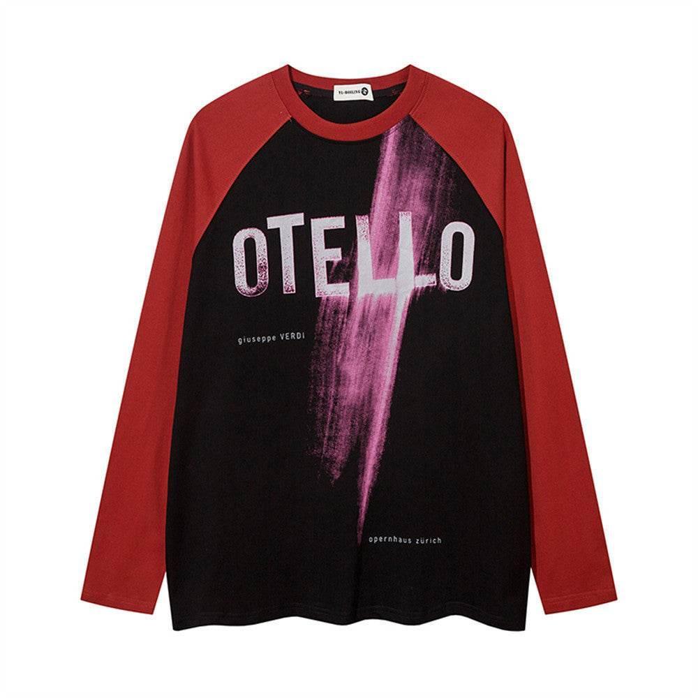 Letter Printing Long Sleeve T-shirt For Women Black Red