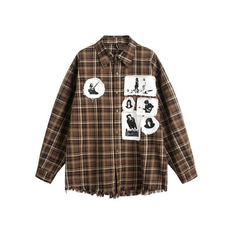 Loose plaid tassel men's and women's long sleeved shirt | MuddyStock Originals