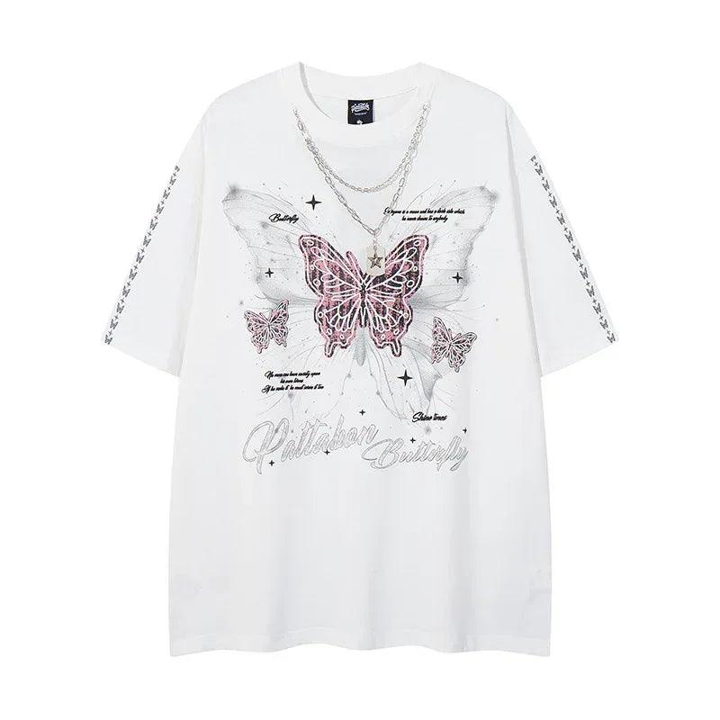 Overlapping Butterfly Print Short Sleeve T-Shirt for Women | MuddyStock Originals White