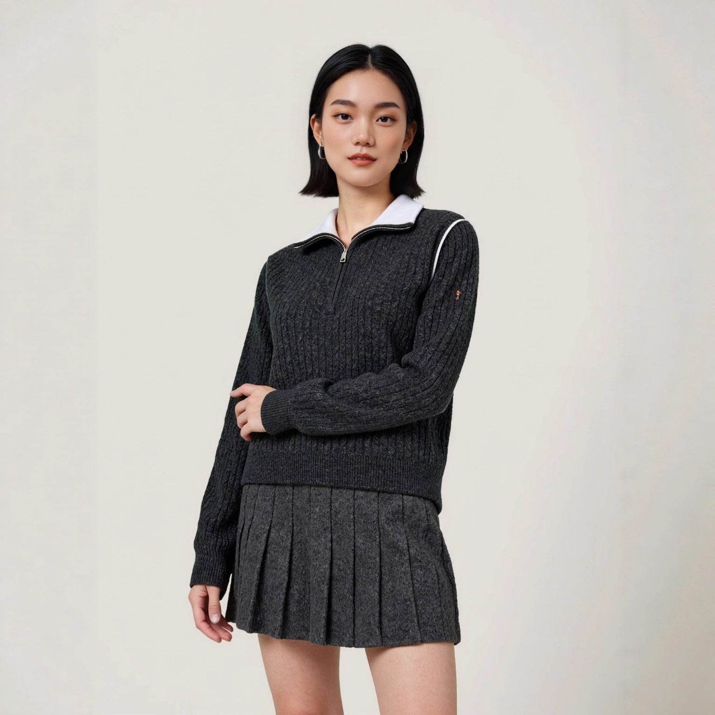 Half-Zip Turn-Down Collar Wool Sweater For Women | MuddyStock Originals MuddyStock