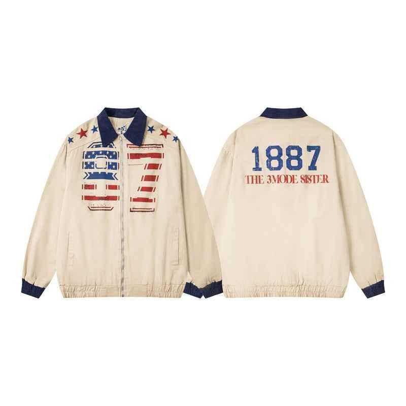 Vintage Flag Letter Printed Jacket For Men And Women | MuddyStock Originals