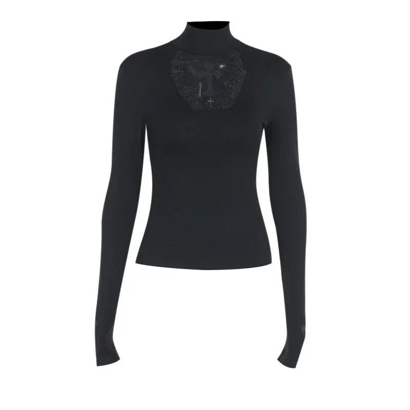 Fitted Hollow-Out Cross Long Sleeve Top For Women | MuddyStock Originals