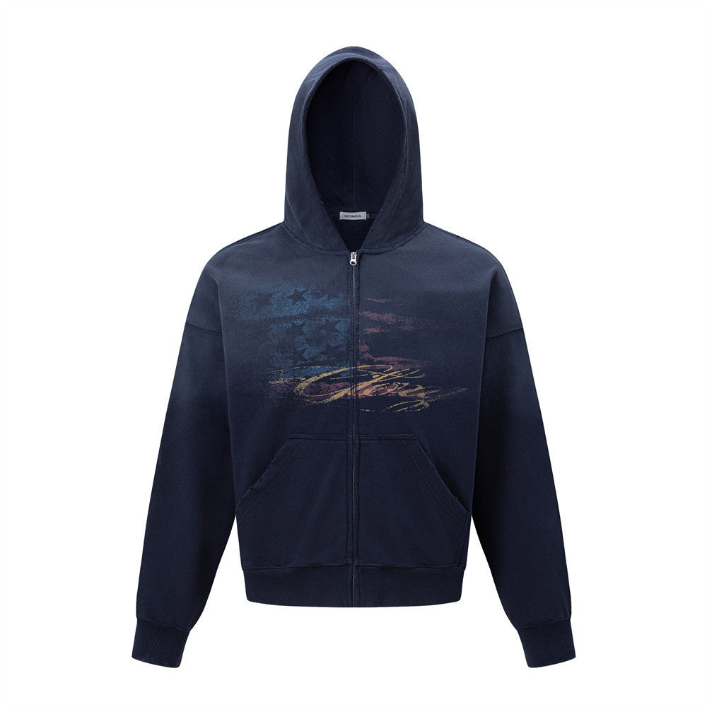 Spray painted dirty hoodie for men | MuddyStock Originals Royal Blue