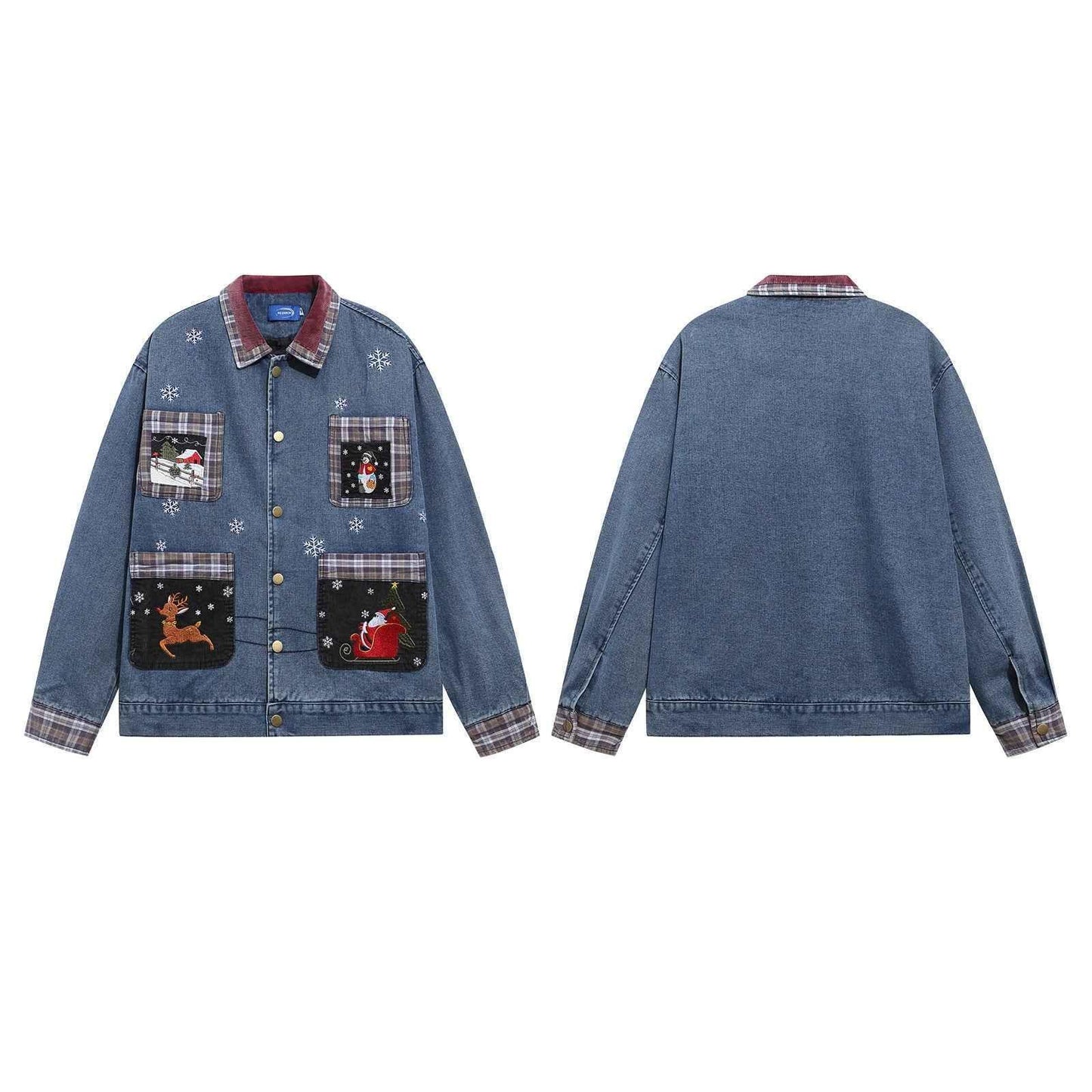 Style Vintage Washed Patchwork Cartoon Embroidery Denim Jacket for Men and Women | MuddyStock Originals