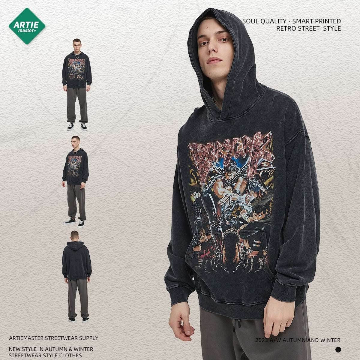 Printed cartoon retro distressed men's hoodie | MuddyStock Originals MuddyStock