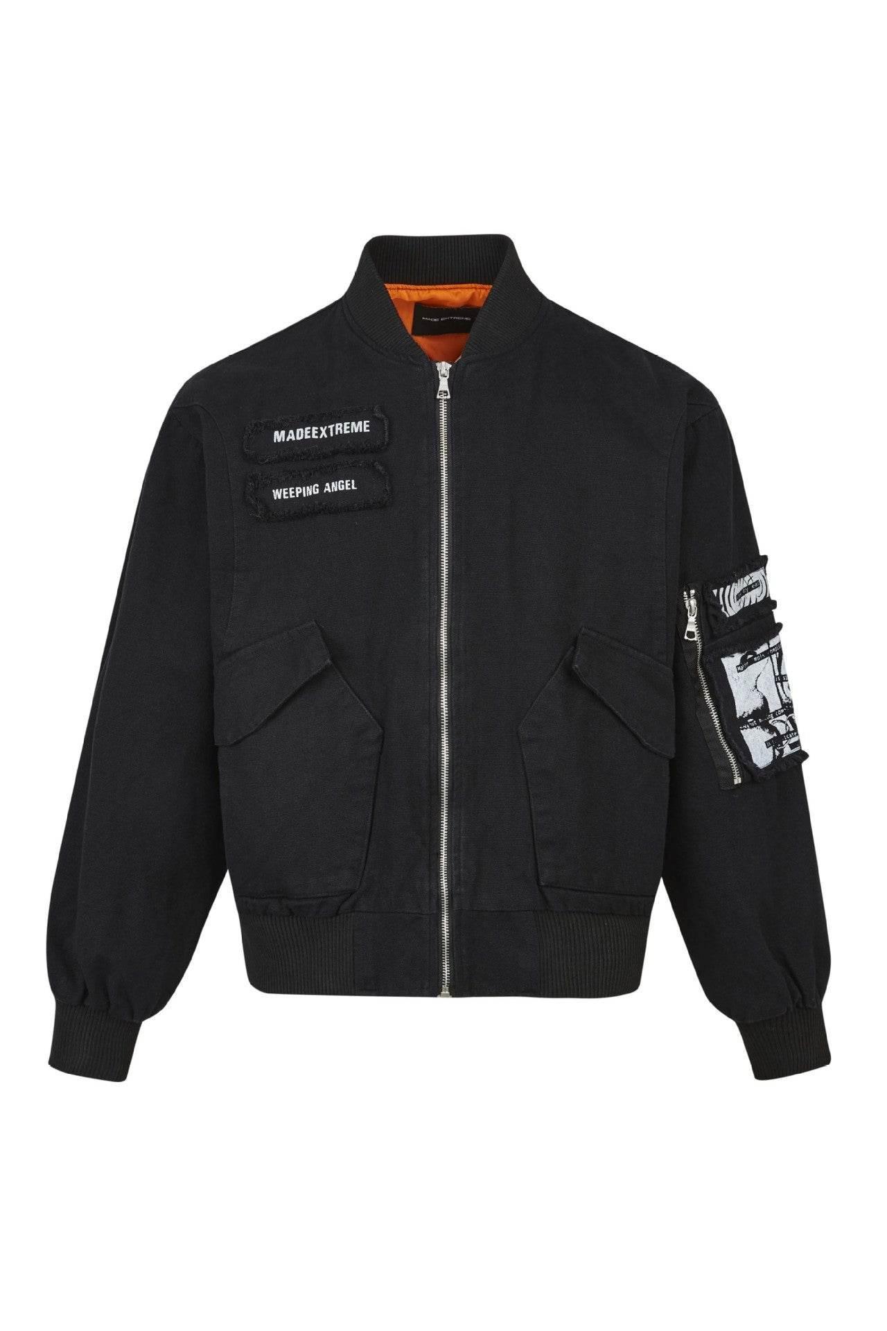 Pocket Design Patchwork Cotton Workwear Bomber Jacket For Men And Women | MuddyStock Originals Black