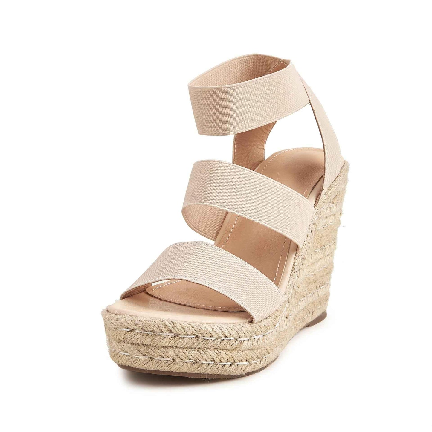 Hemp Rope Bottom High Heel Wedge Sandals apricot