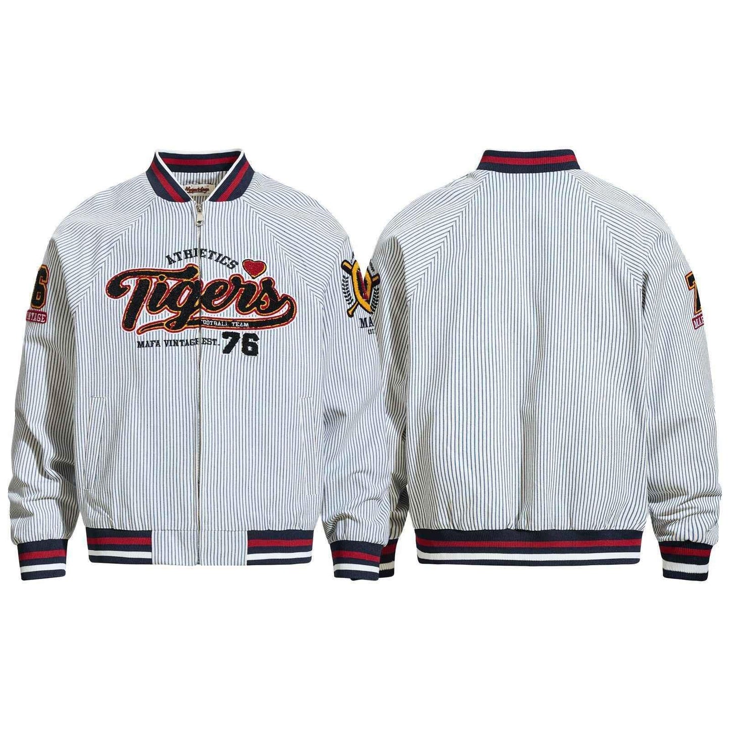Letter Embroidery Stripe Baseball Jacket For Men | MuddyStock Originals