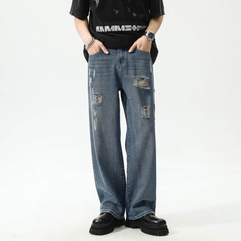 Retro Washed Ripped Jeans For Men Retro Blue MuddyStock