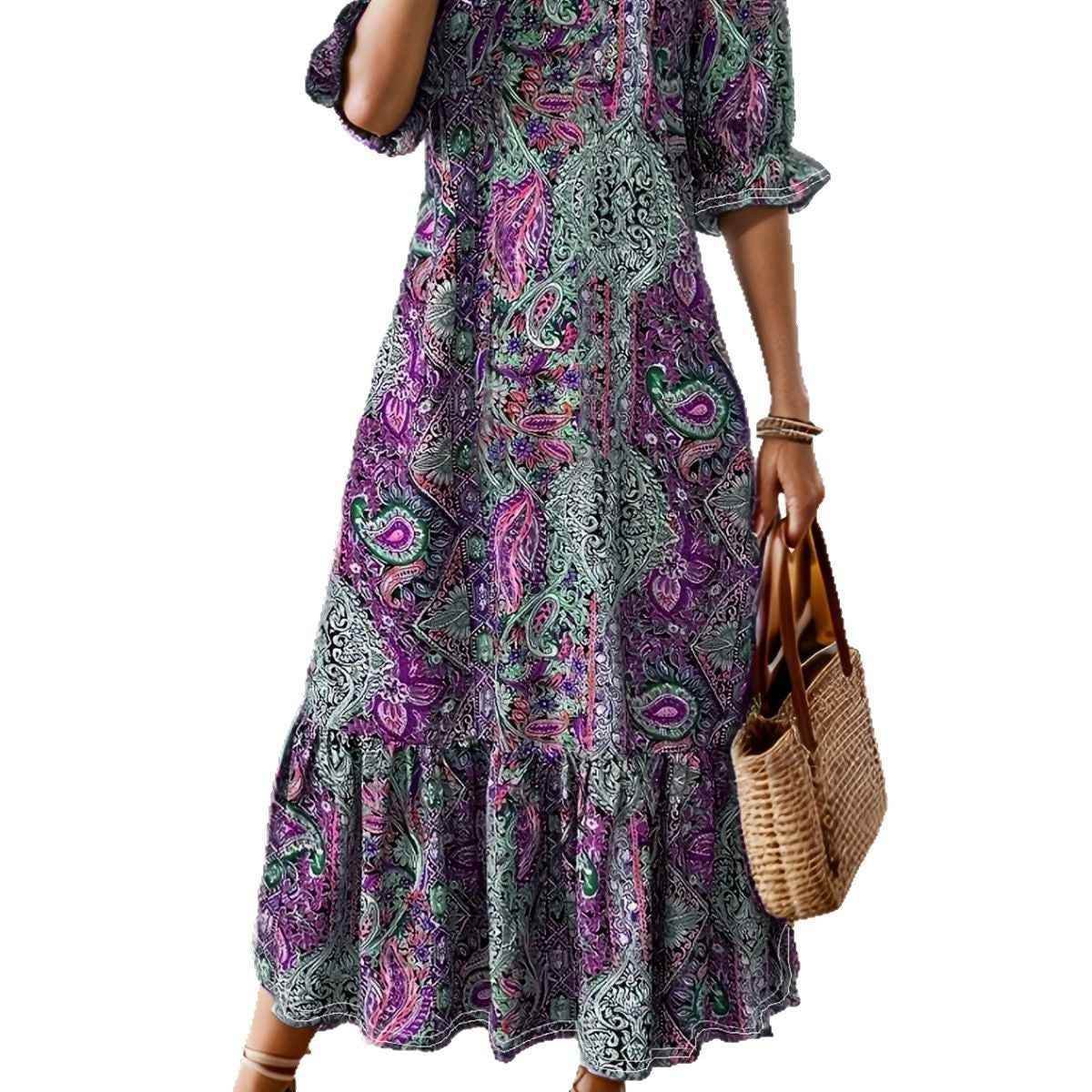 Women's Clothing Printed V-neck Plus Size Dress MuddyStock