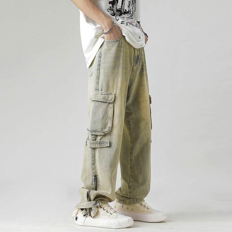 Retro Multi-pocket Workwear Jeans For Men Retro Blue