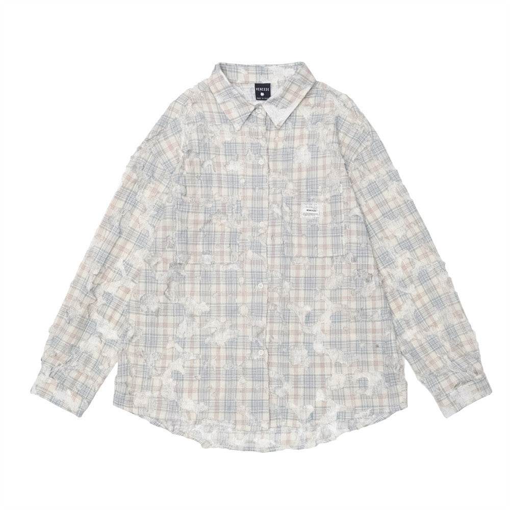 Fashion Personality Plaid Long-sleeved Shirt For Men And Women Apricot MuddyStock