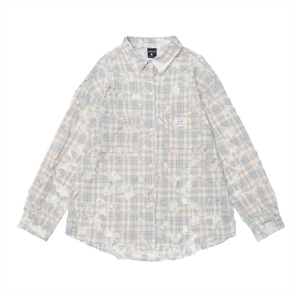 Fashion Personality Plaid Long-sleeved Shirt For Men And Women Apricot