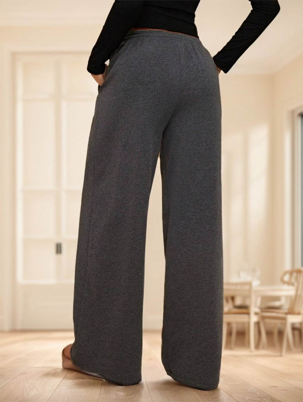 Autumn Winter New Thermal Lined Thick Casual Versatile High Waist Elastic Waist Loose Wide Leg Sweatpants MuddyStock