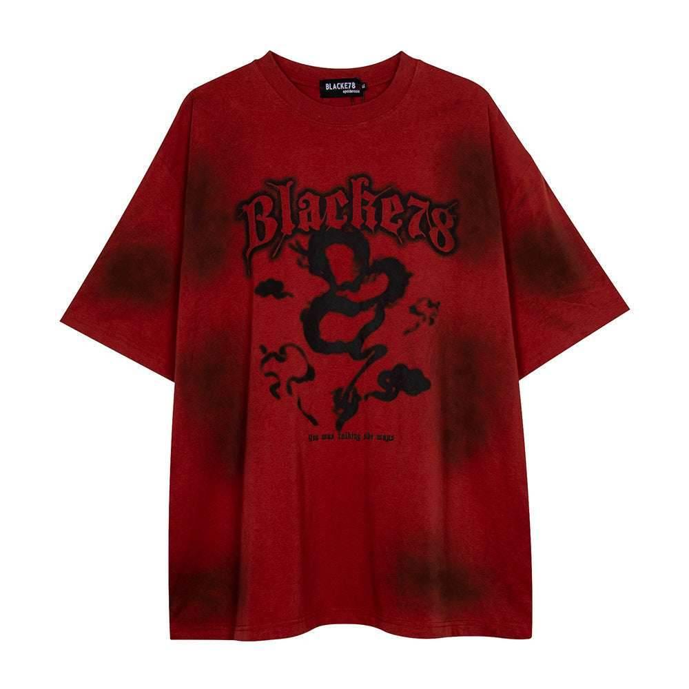 Zodiac Dragon Printed Short-sleeved T-shirt For Men And Women Red MuddyStock