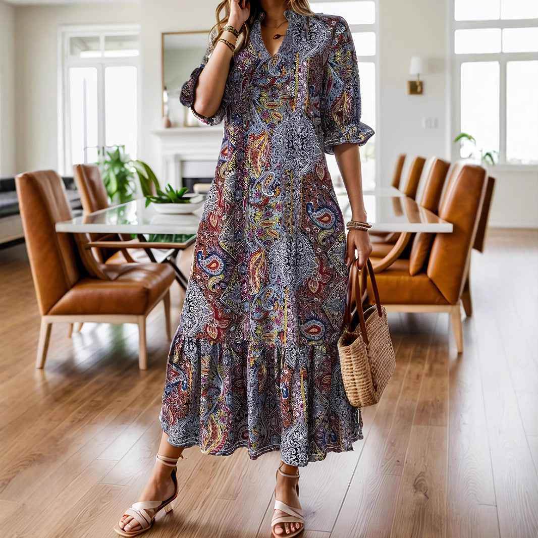 Women's Clothing Printed V-neck Plus Size Dress MuddyStock