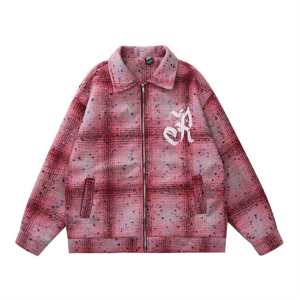 Plaid Lapel Jacket Loose Long Sleeve For Men And Women Red MuddyStock