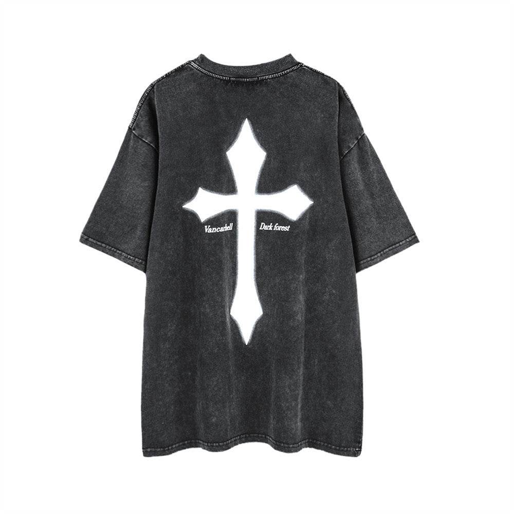 Summer Dark Style Cross Printed Short-sleeved T-shirt MuddyStock