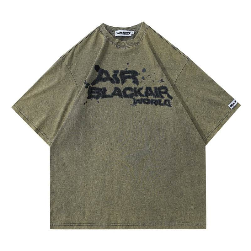 Men And Women Retro Graffiti Alphabet Personality Casual T-shirt Brown MuddyStock