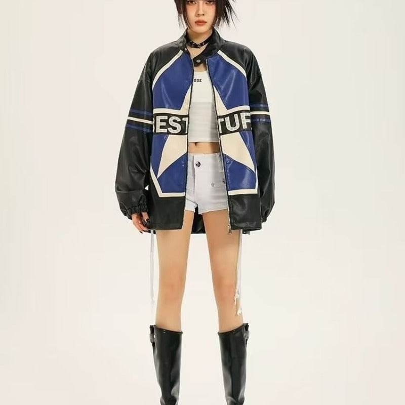 American Retro Biker's Jacket Trendy Leather Jacket Coat For Women MuddyStock