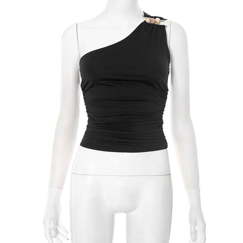One-shoulder Knitted Vest Black MuddyStock