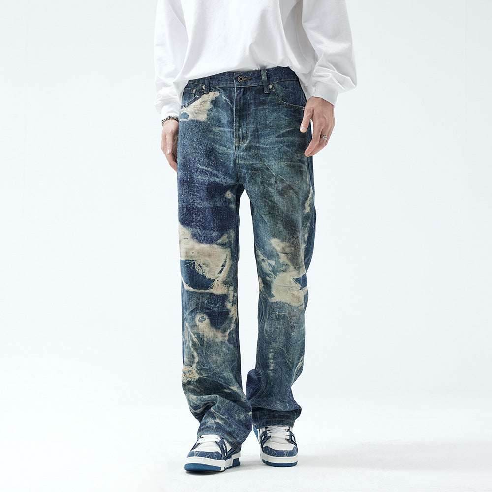Fake Ripped Jeans Men's Fashion Straight Trousers MuddyStock