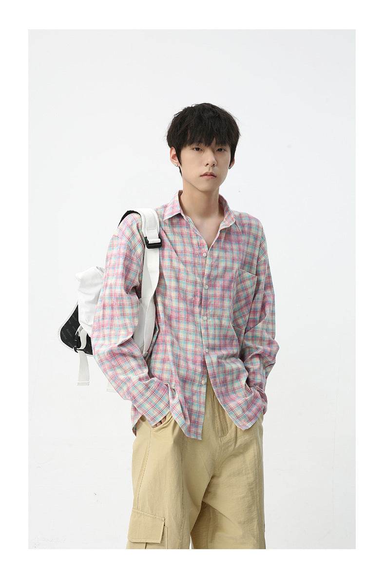 Men's Vintage Tie-dye Plaid Long-sleeved Shirt MuddyStock