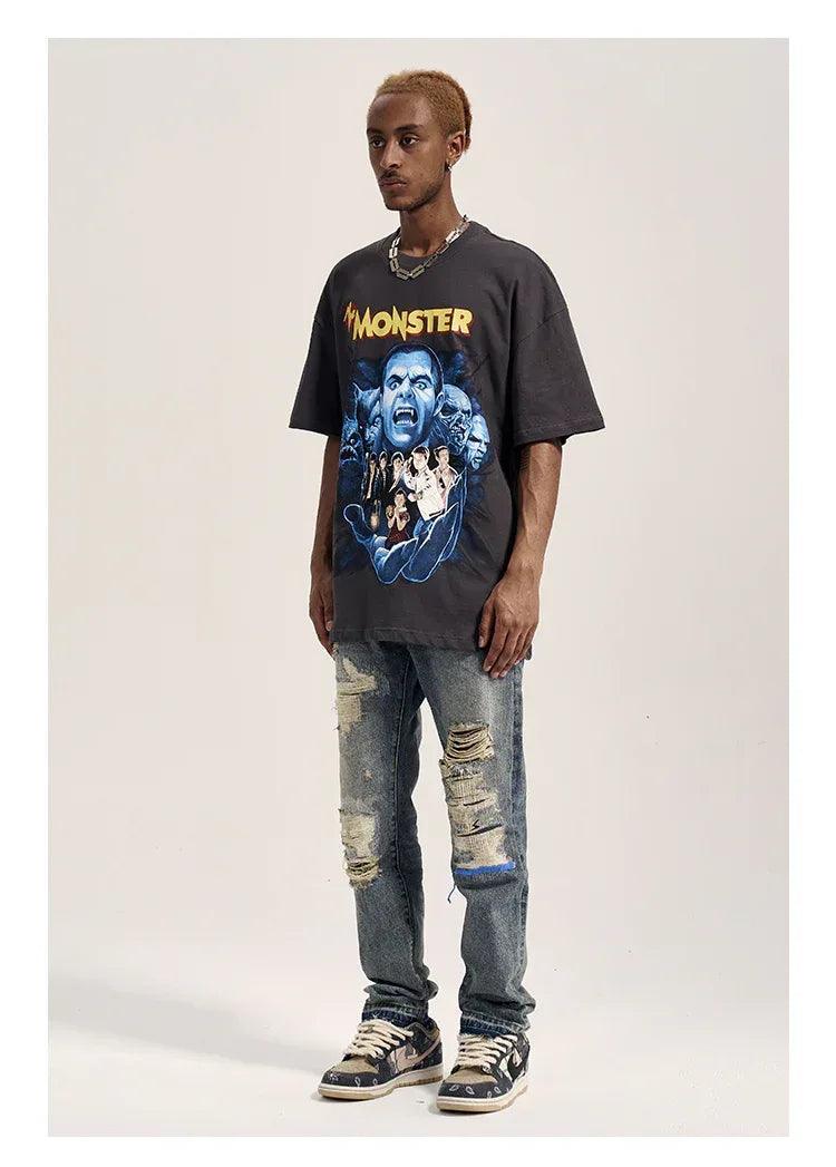 Havoc Blue Line Washed Distressed Men's VIBE Straight Jeans