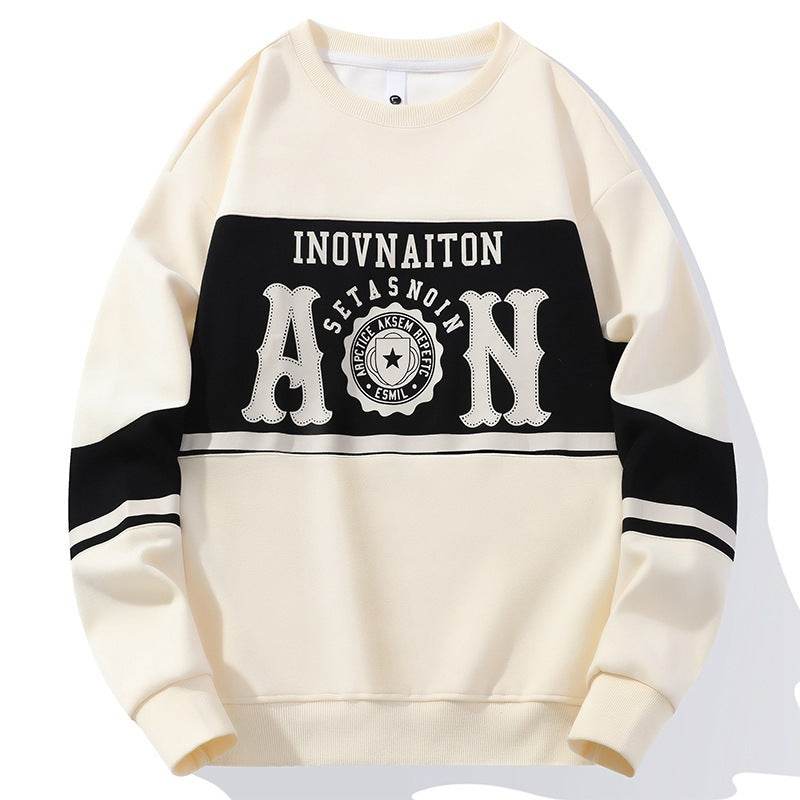 Mens Fashion Print Crew Neck Sweatshirt Beige MuddyStock
