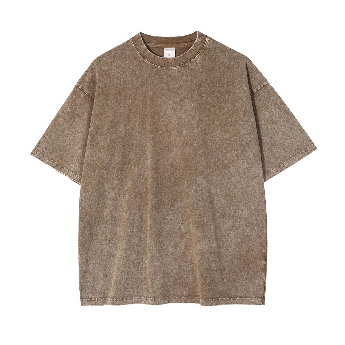 New Crew Neck Cotton Batik Short Sleeve Basic T-Shirt Sand color MuddyStock