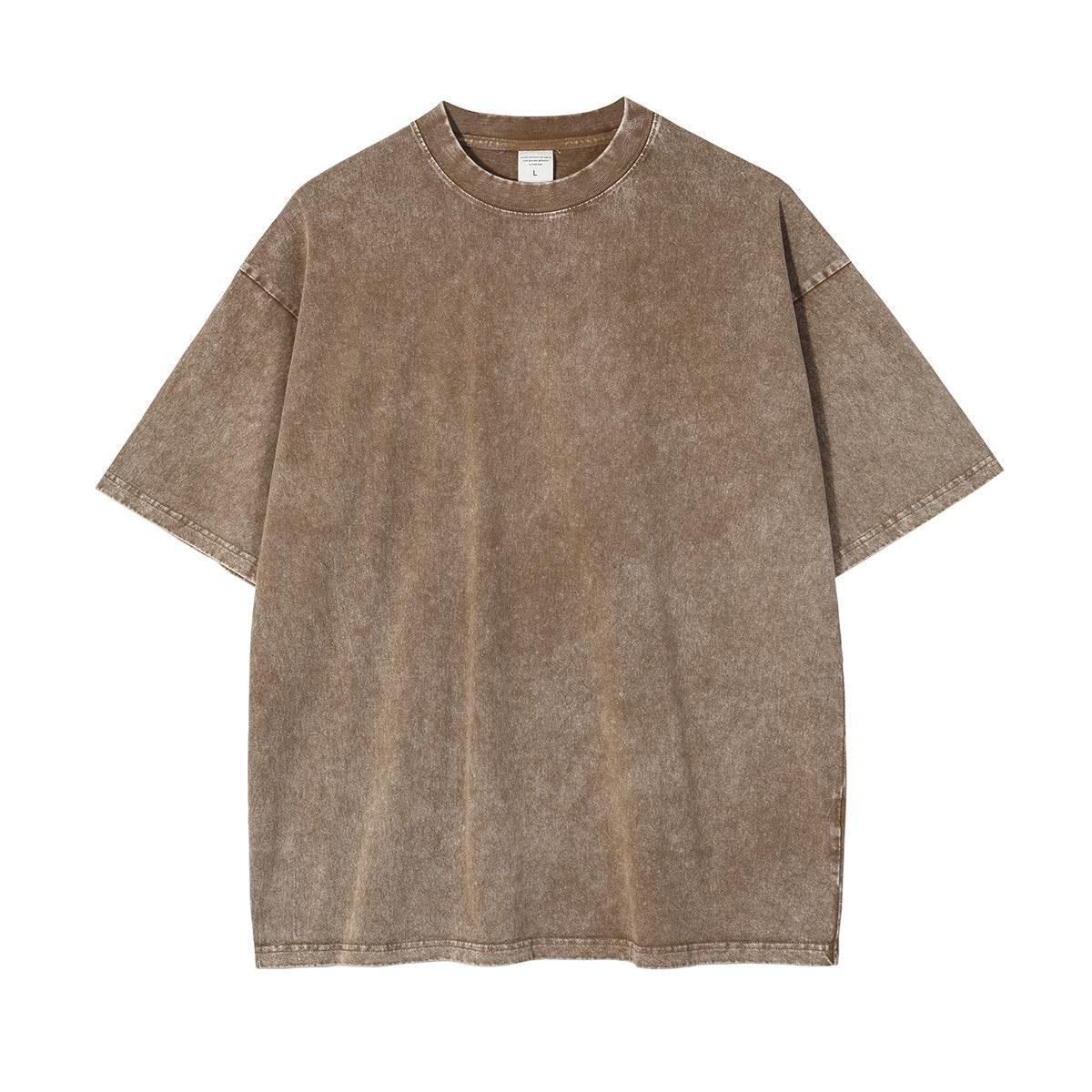 New Crew Neck Cotton Batik Short Sleeve Basic T-Shirt Sand color