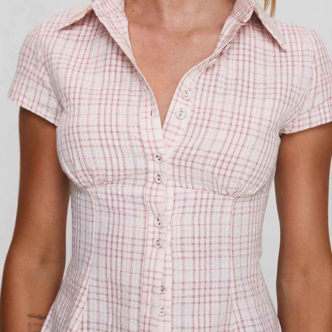 Casual Double Button Women's Shirt Red MuddyStock