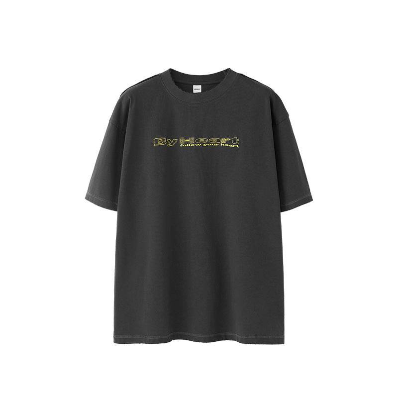 Worn Washed Embroidered T-shirt For Men Iron Gray MuddyStock
