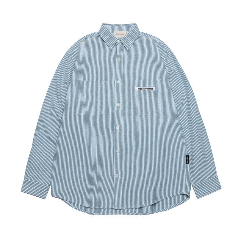 Women's Fashion Individual Casual Long-sleeved Shirt Blue MuddyStock