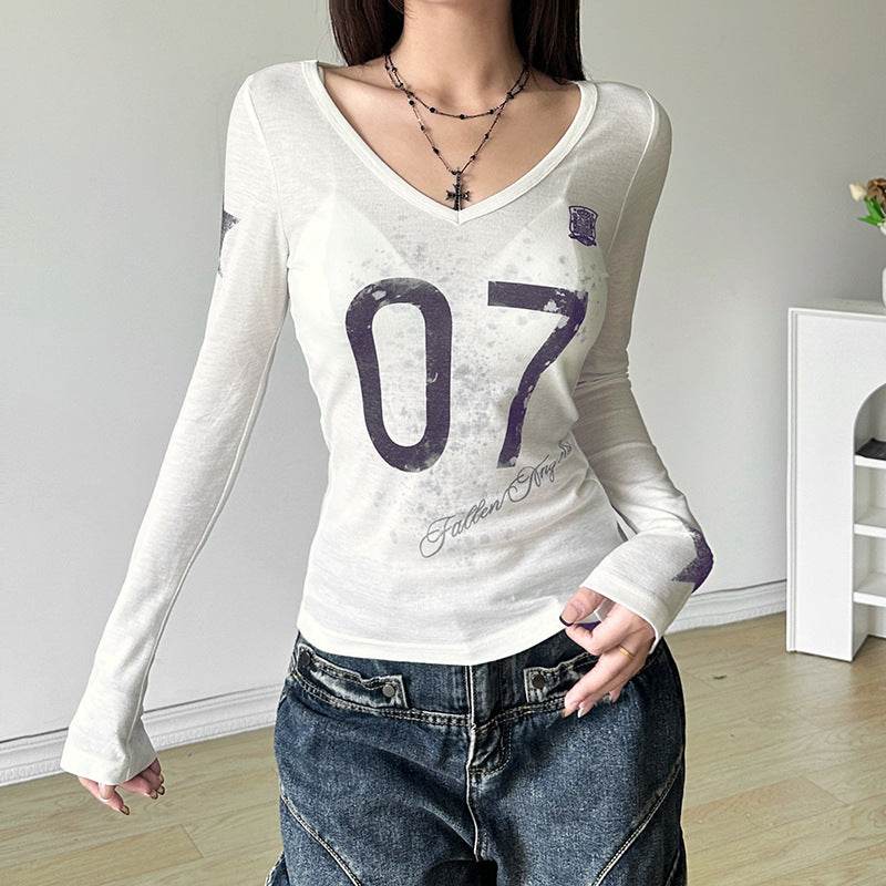 V-neck Printed Long-sleeved Top For Women | MuddyStock Originals MuddyStock