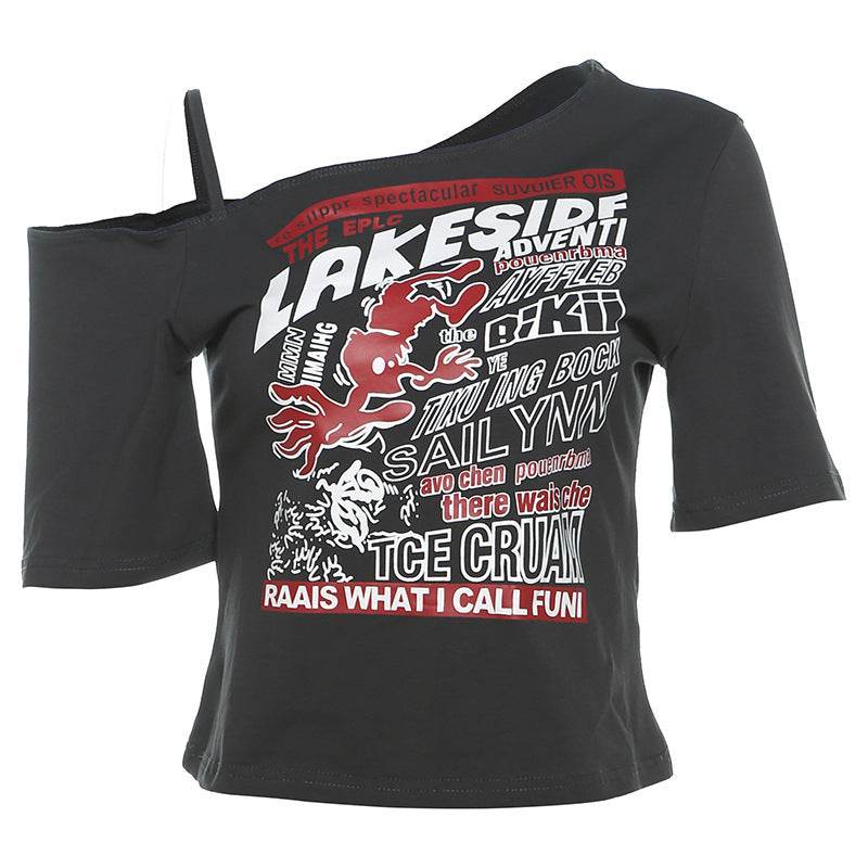 Women's Shoulder-Baring Hollow-Out Short-Sleeve Top | MuddyStock Originals Dark Grey MuddyStock