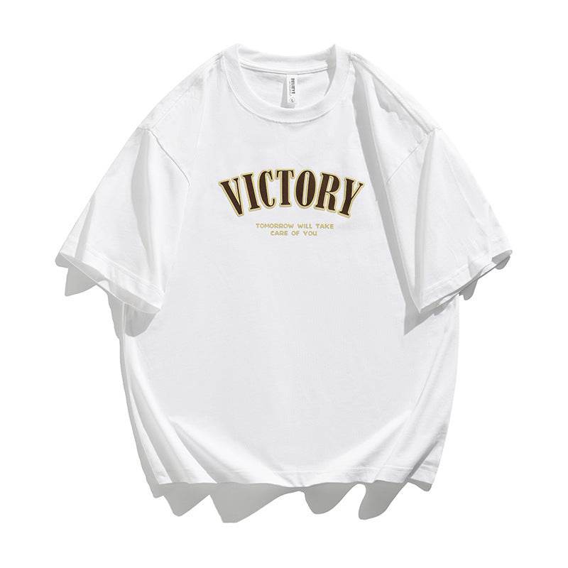 Men's Retro Alphabet Embroidered Short-sleeved T-shirt White MuddyStock