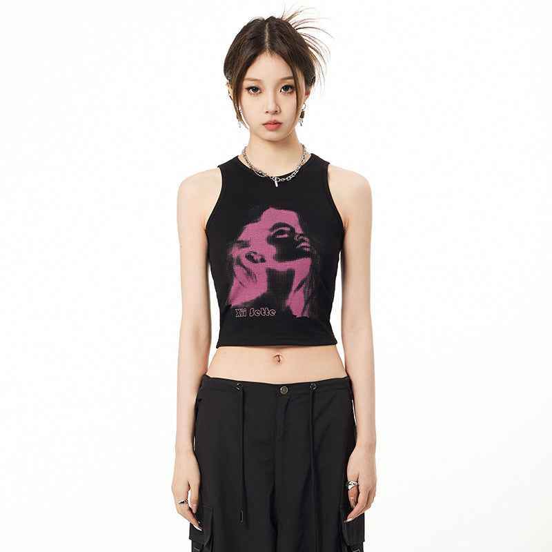 Knitted Printed Slim Fitting Short Bottomed Vest For Women MuddyStock