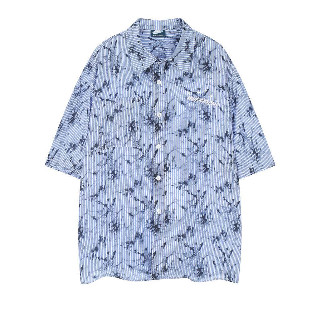 Ink Tie-dyed Short-sleeved Shirt For Men And Women Blue MuddyStock